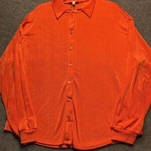 Fashion Nova Fiery Orange Faux Velvet Shirt